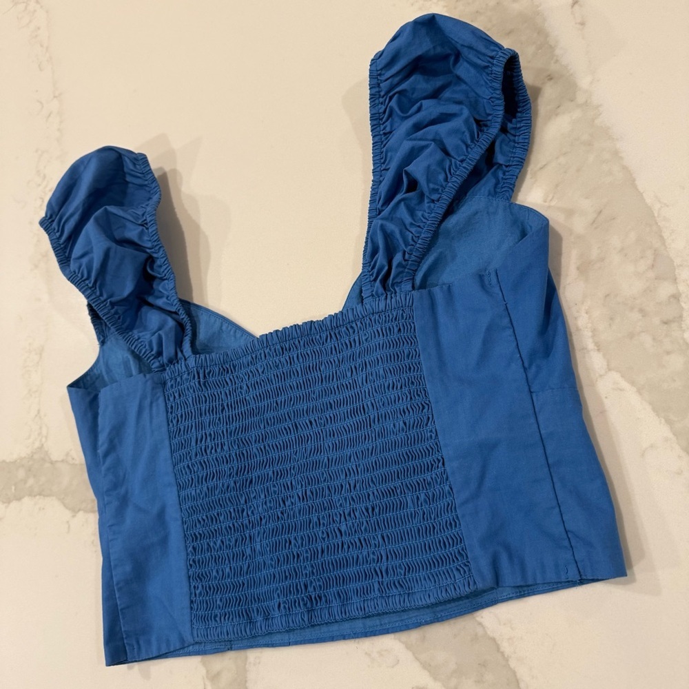 Abercrombie & Fitch Cap Sleeve Poplin Crop Top Women’s Small Royal Blue Smocked - Picture 9 of 9